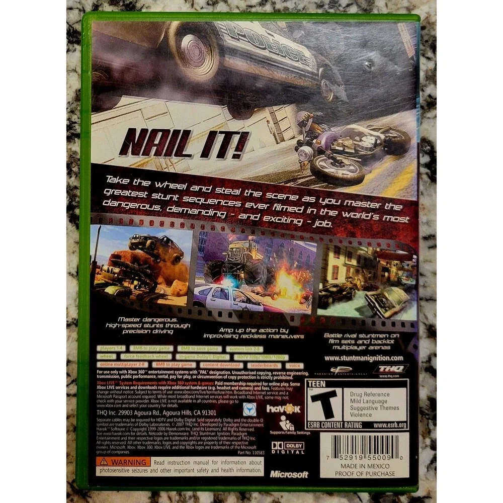 XBOX 360: Stuntman Ignition w/FILM PIECE,NO MANUAL,TESTED,GD DISC, FAST SHIPPING